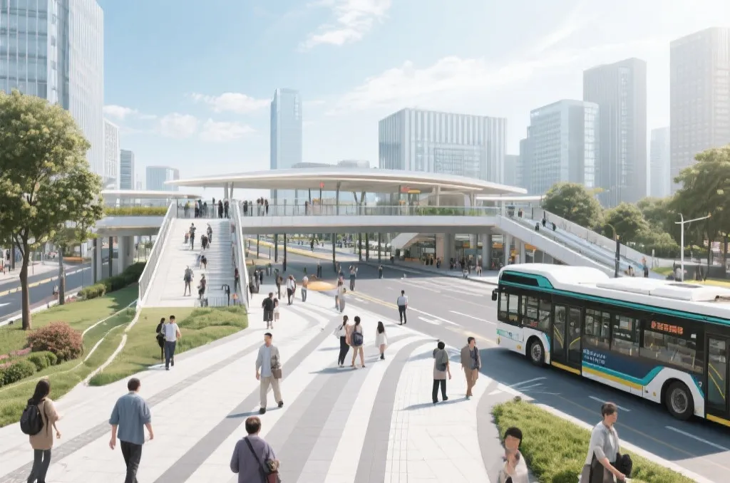 升级后的公共交通站点与城市街景